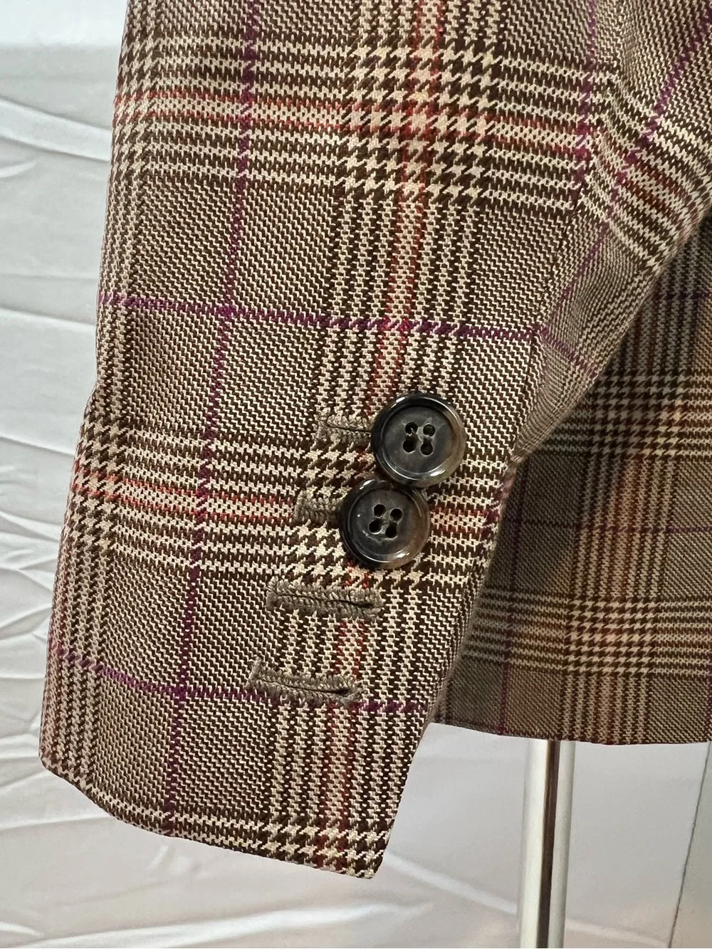 Bespoke Custom Men's 42L Tan Windowpane Glen Plaid Purple Check Blazer Jacket